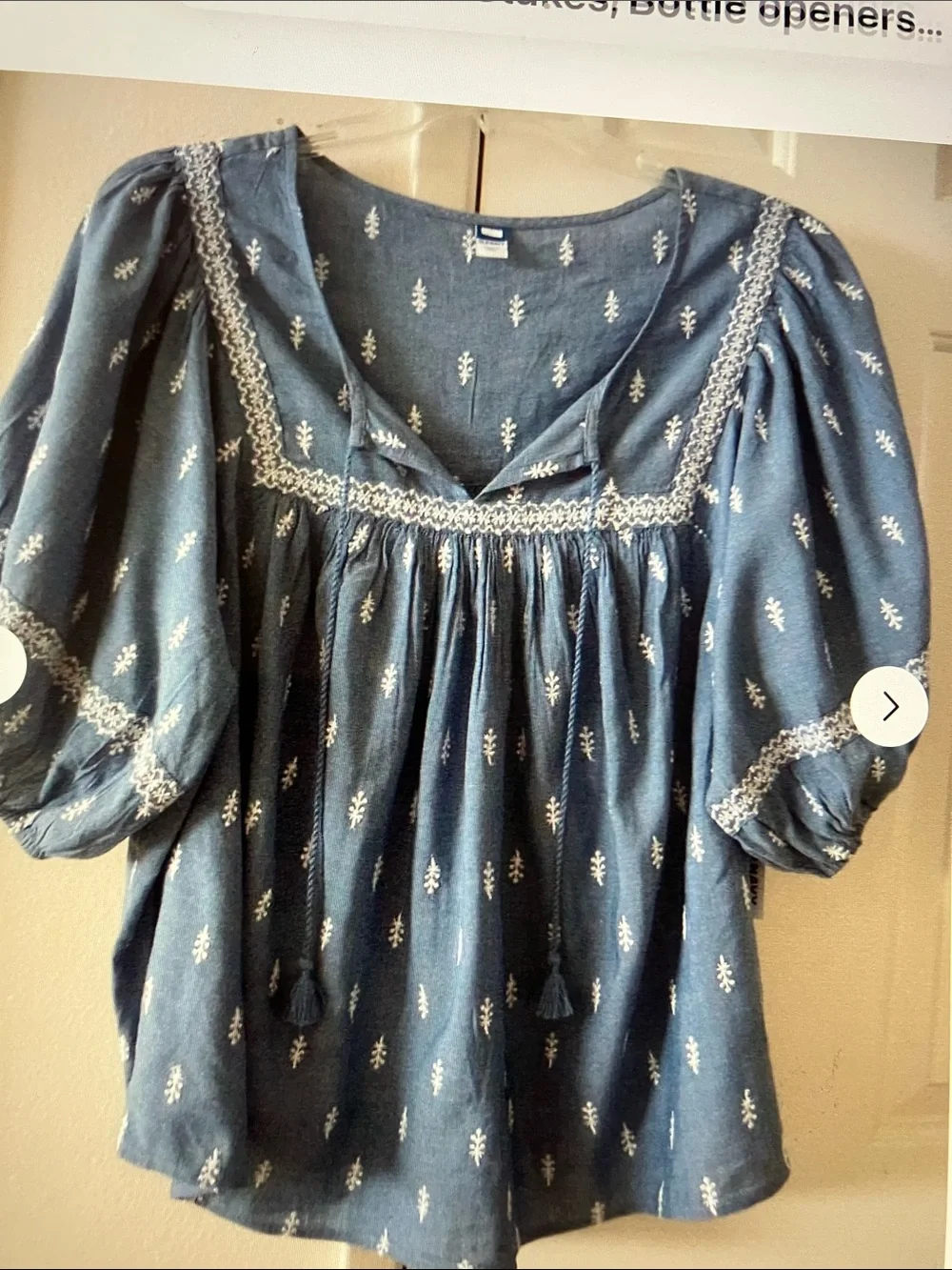 Old Navy Blue Embroidered Poet Peasant Blouse